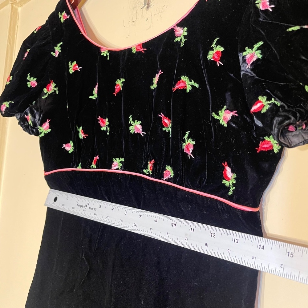 Puff Sleeve Black Velvet Elegant Black Floral Maxi Dress Bridgerton - Picture 12 of 14